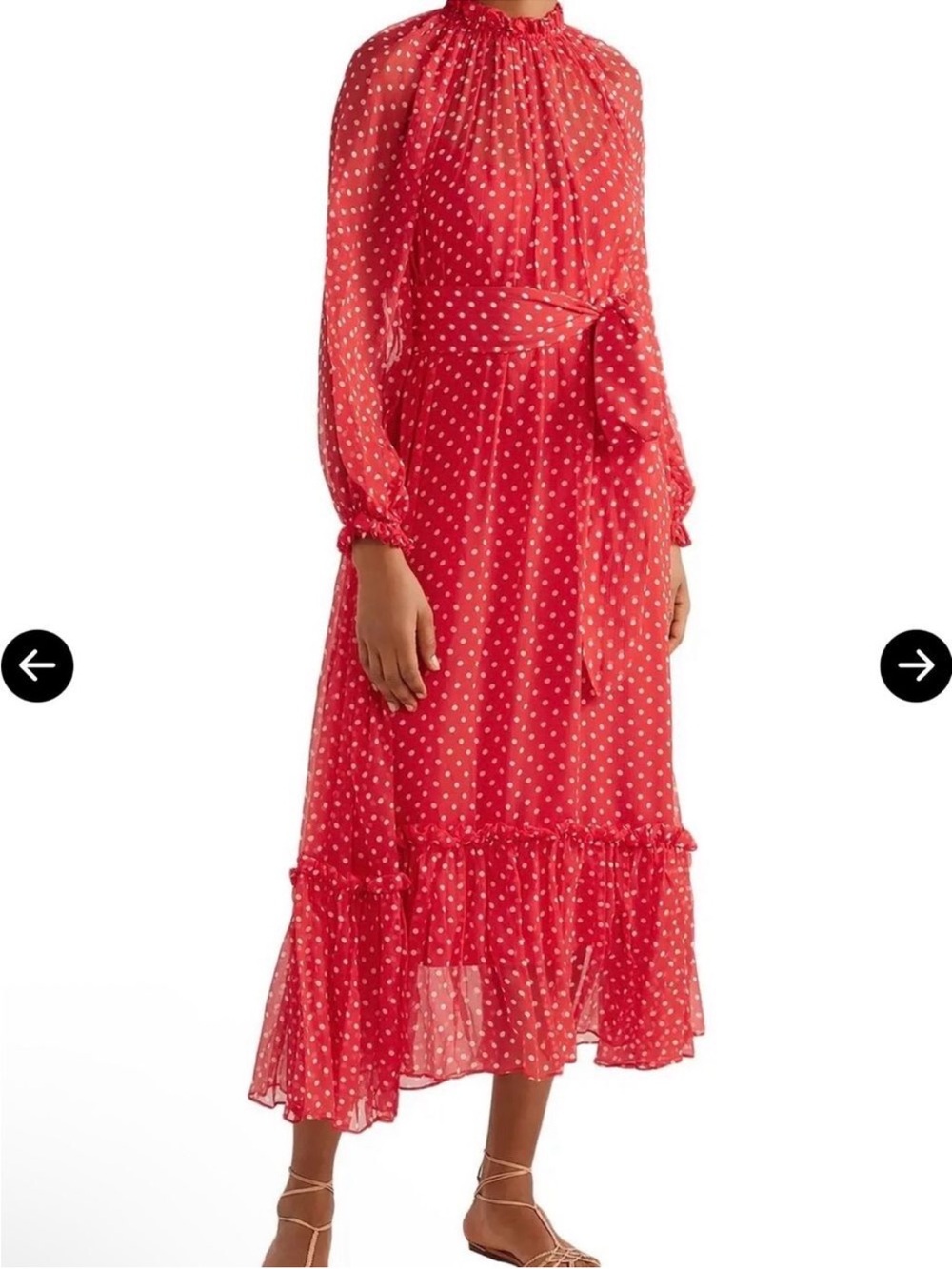 ZIMMERMAN Silk Polka Dot Georgette Midi Dress Red Size 8 Medium Ninety-Six Swing